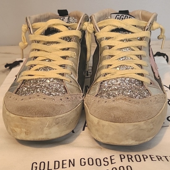 Golden Goose Mid Star Silver Glitter Sneakers Women's 10 Grunge Gorp Distressed - Picture 4 of 16
